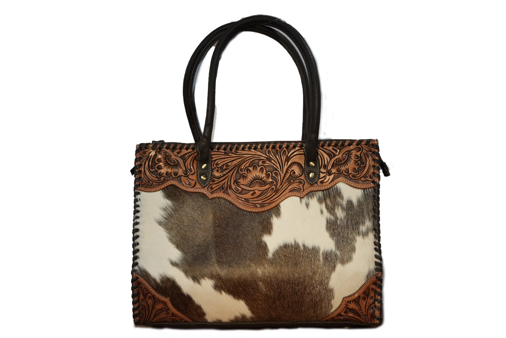 Tooled Cowhide Leather Tote Bag