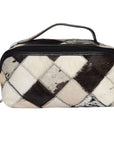 Black and White Patchwork Cowhide and Tooling Leather Cosmetics Bag