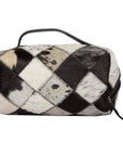 Black and White Patchwork Cowhide and Tooling Leather Cosmetics Bag