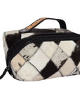 Black and White Patchwork Cowhide and Tooling Leather Cosmetics Bag