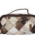 Brown and White Patchwork Cowhide and Tooling Leather Cosmetics Bag