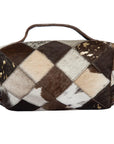 Brown and White Patchwork Cowhide and Tooling Leather Cosmetics Bag