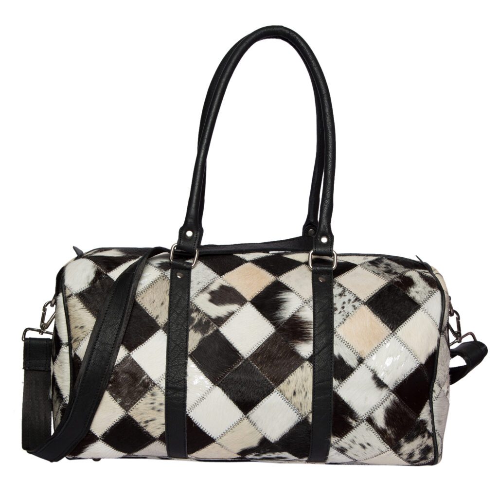 Black and White Patchwork Cowhide Travel Bag