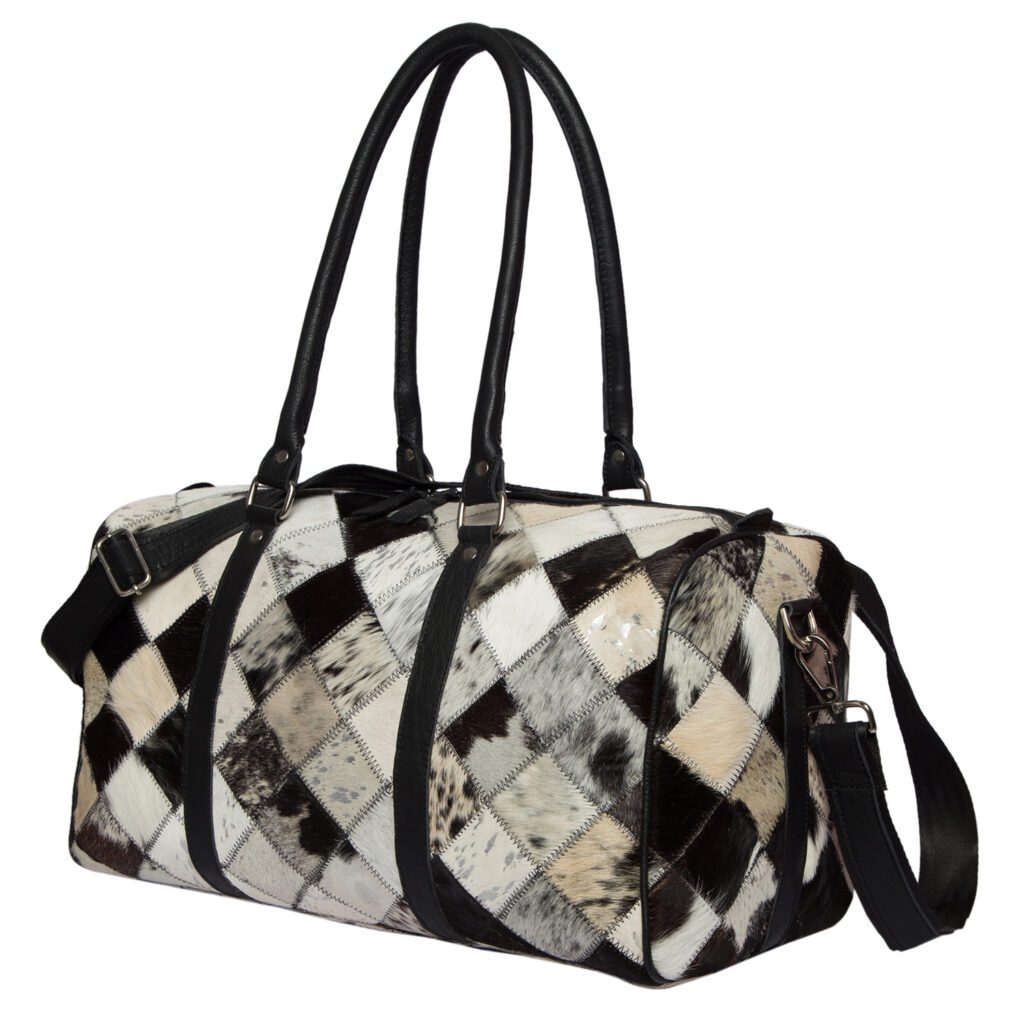 Black and White Patchwork Cowhide Travel Bag