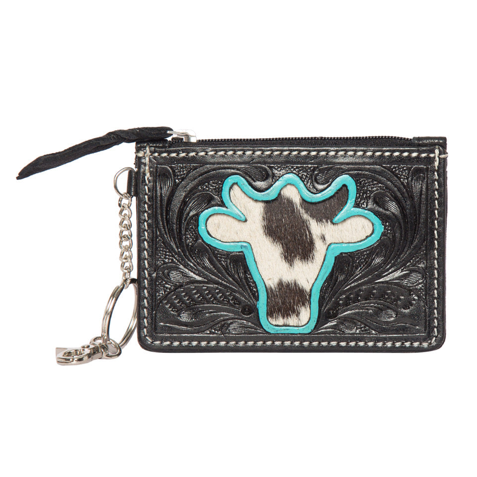 Bullhead Tooled Leather and Cowhide Key Card Case