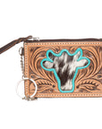 Bullhead Tooled Leather and Cowhide Key Card Case