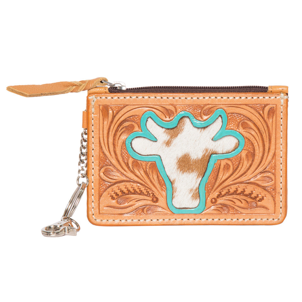 Bullhead Tooled Leather and Cowhide Key Card Case