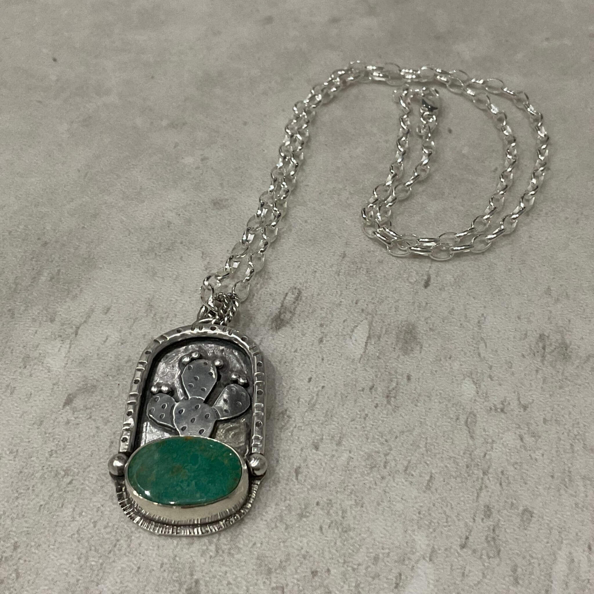 Sterling Silver Nopales and Turquoise Pendant Necklace a rustik-d