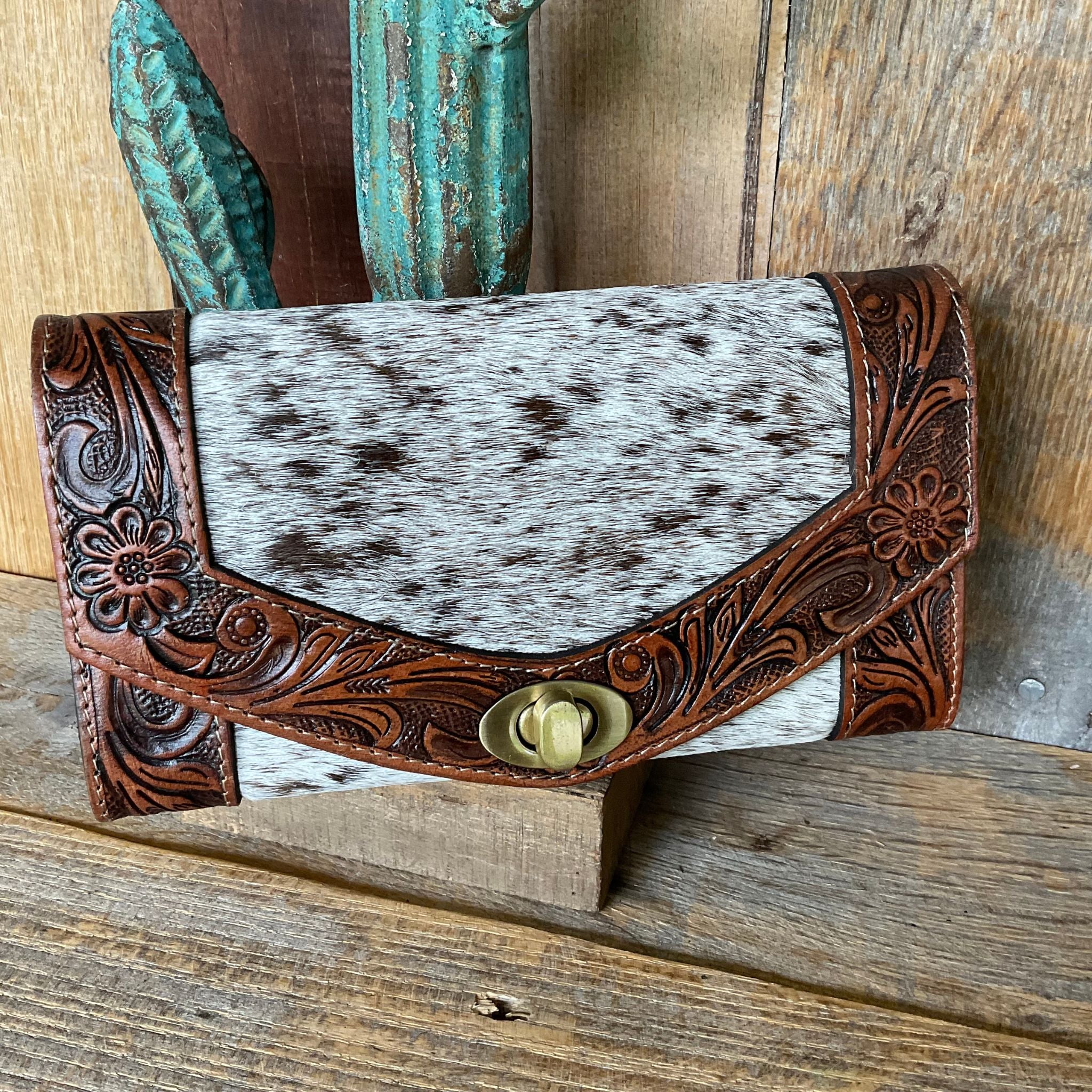 Cowhide Tooled Western Wallet