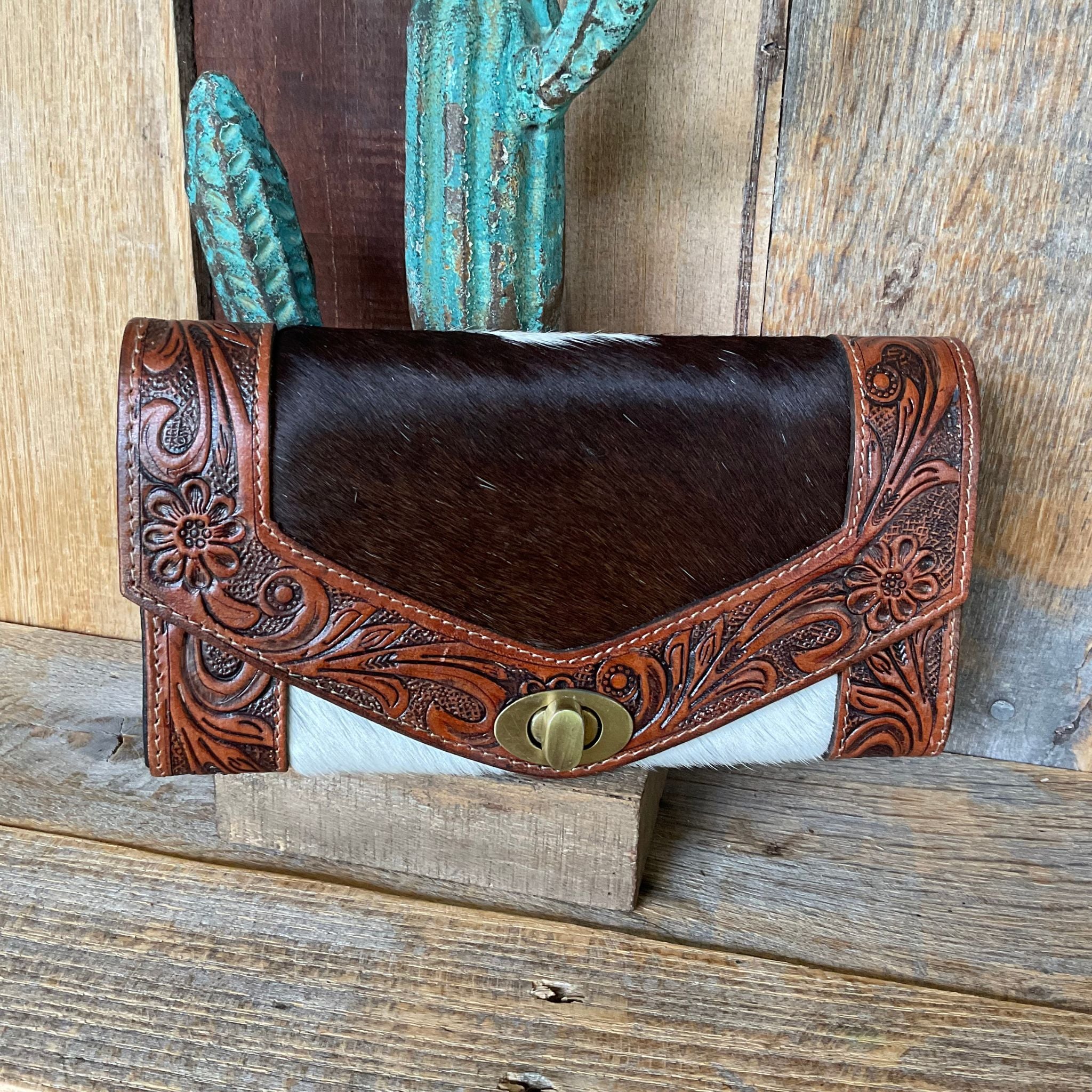 Cowhide Tooled Western Wallet
