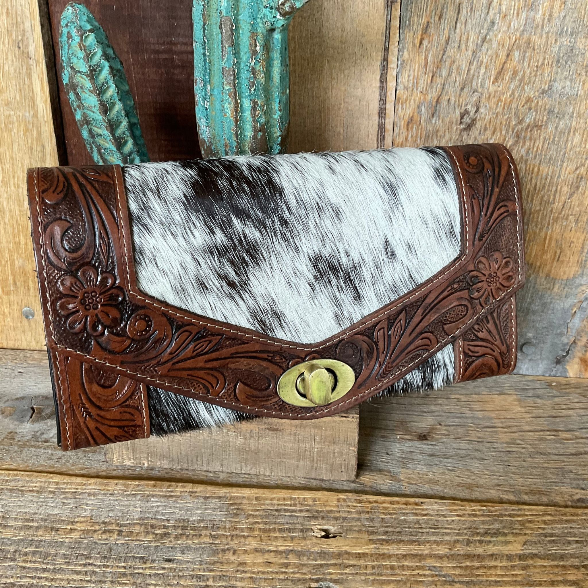 Cowhide Tooled Western Wallet