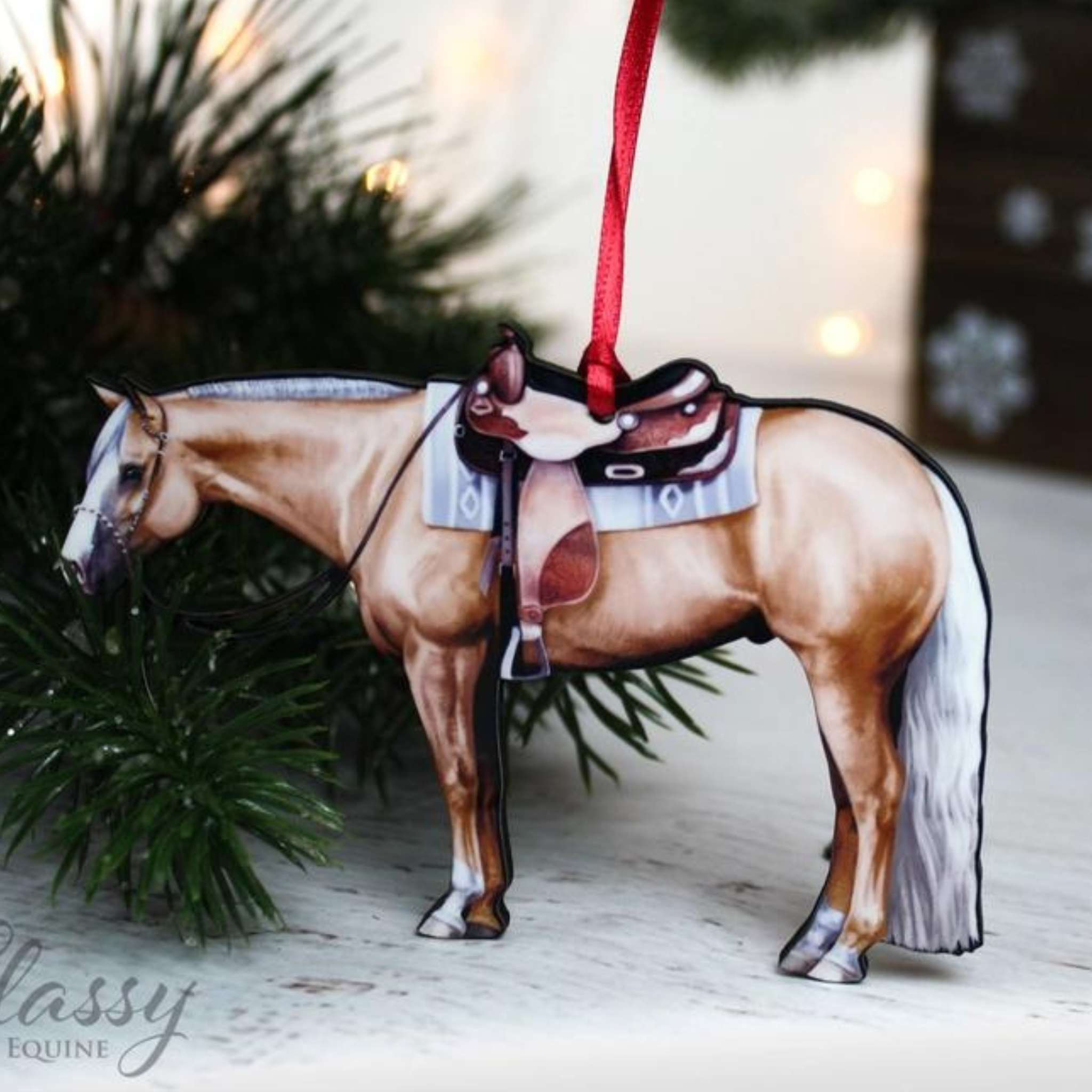 Custom Western Horse Saddle Acrylic Ornament, Rustic Equestrian Holiday Gift Designed By Dyana Cowl