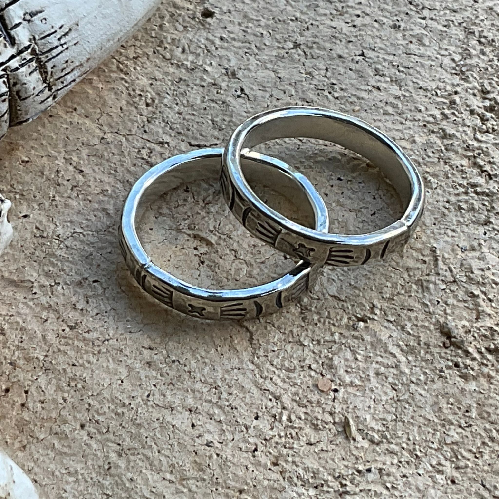 Western Silver Stamped Stacker Rings Red Crown Designs