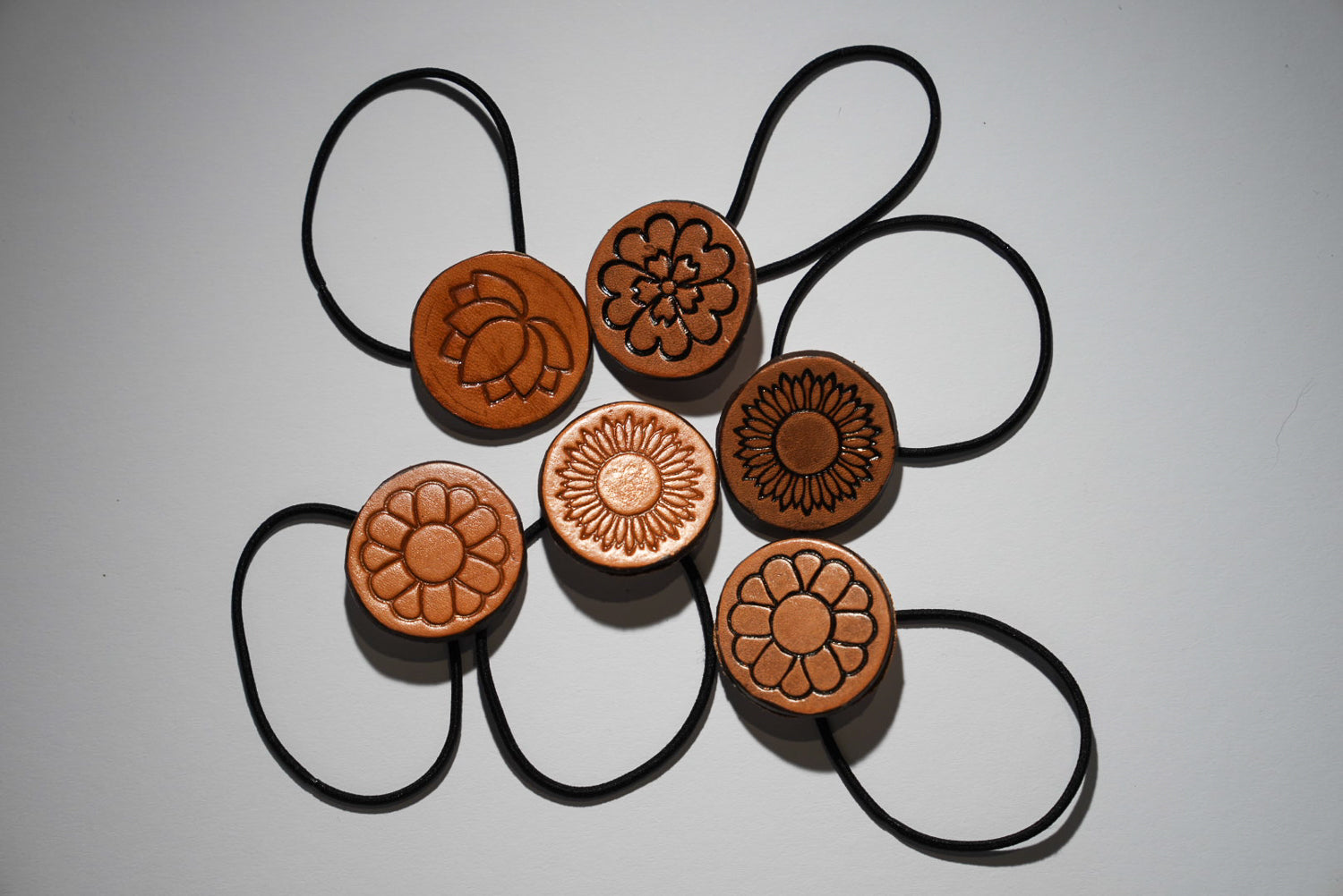 Tooled Leather Round Hair Tie