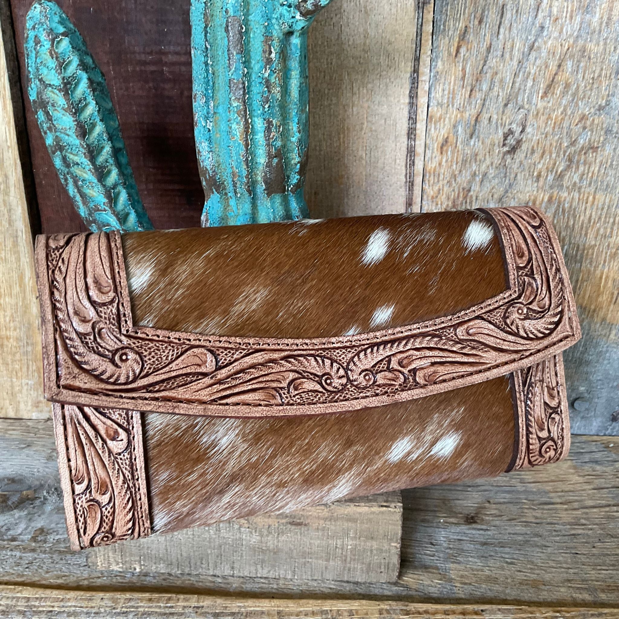 Tooled Leather And Cowhide Wallet