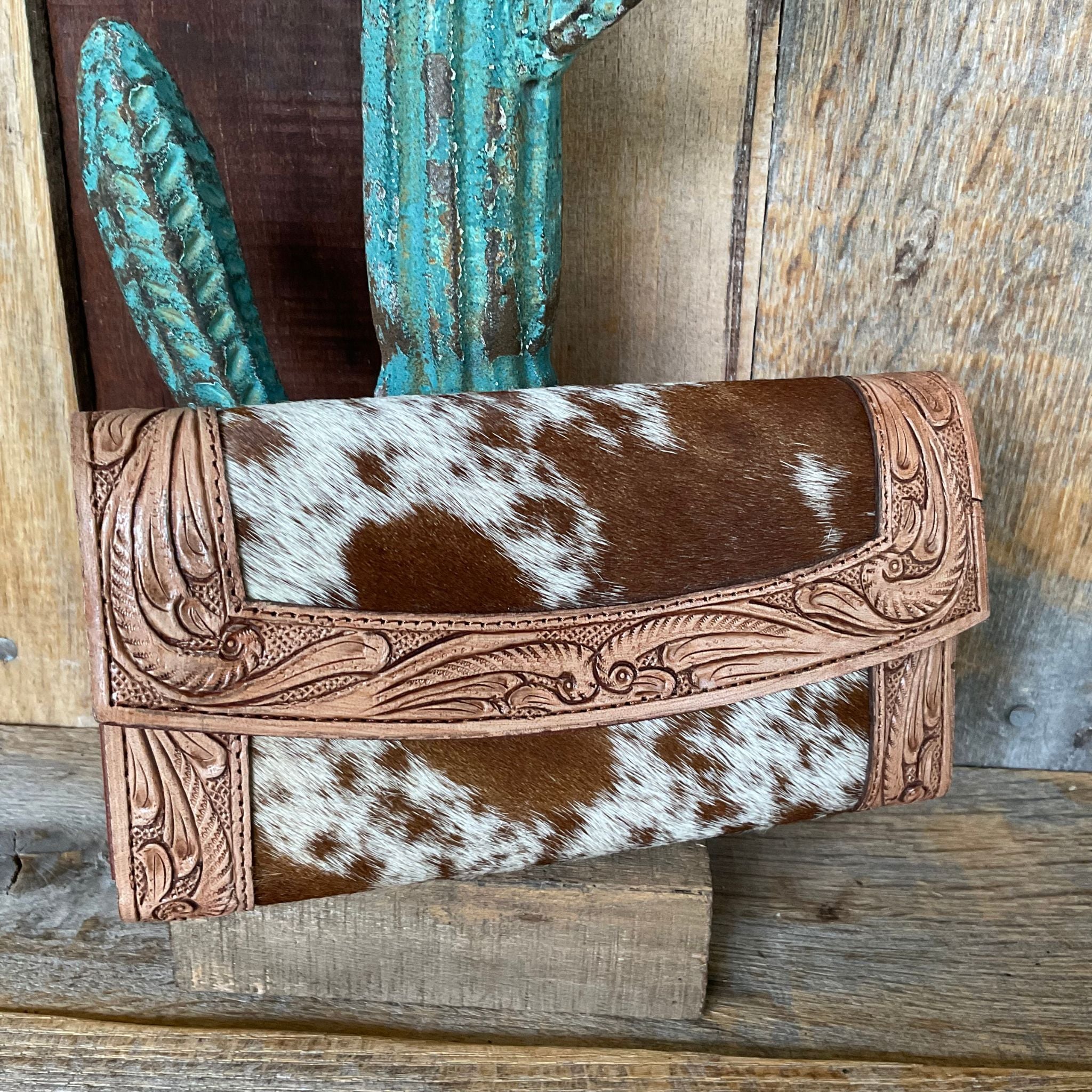 Tooled Leather And Cowhide Wallet