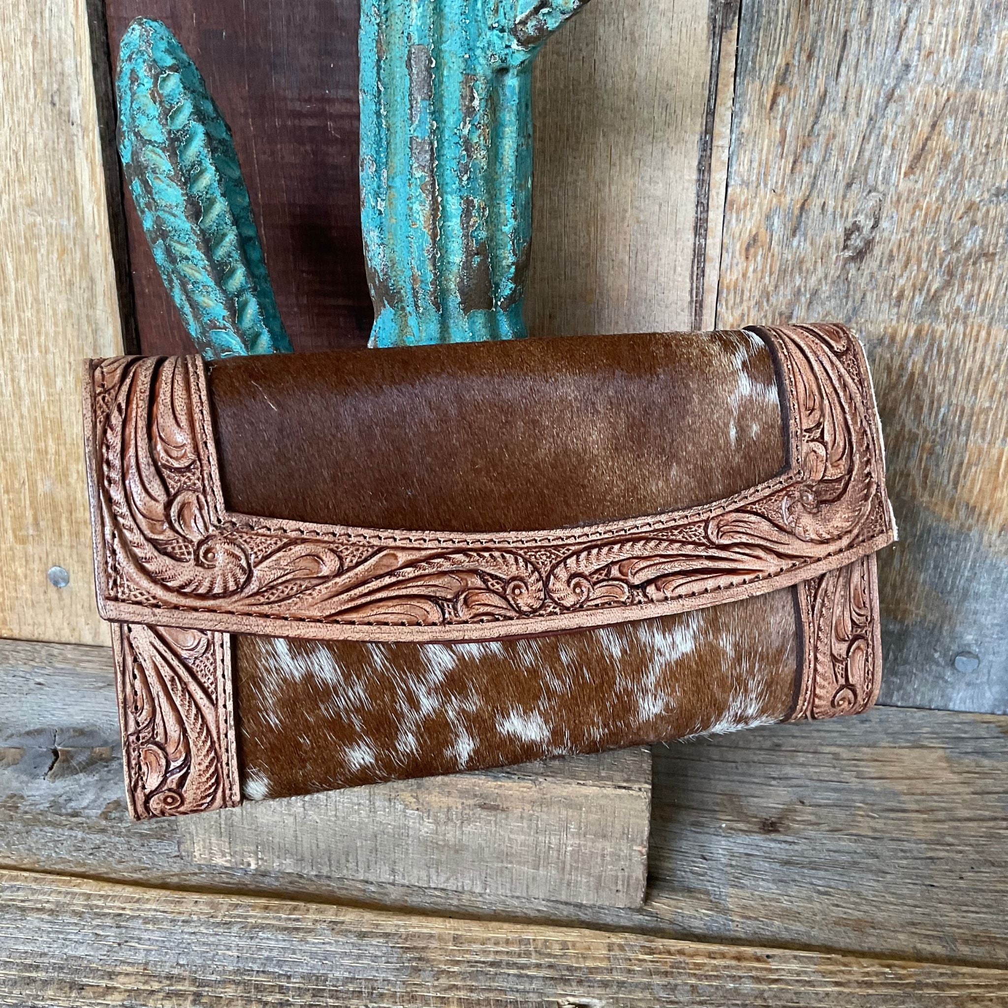 Tooled Leather And Cowhide Wallet