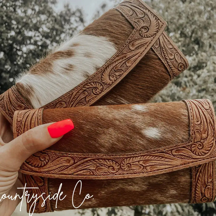 Tooled Leather And Cowhide Wallets Rustik-D