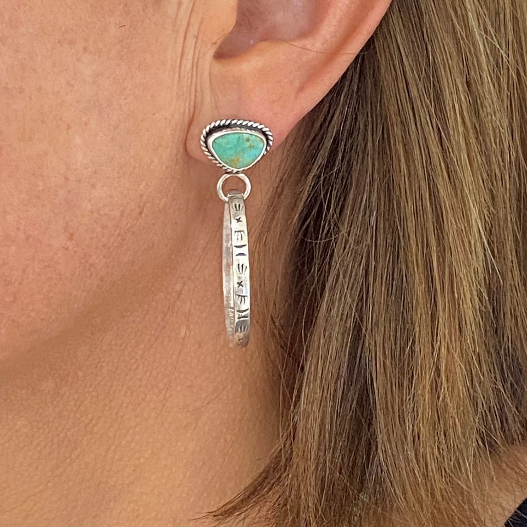 Turquoise and Stamped Western Hoop Earrings #1 Red Crown Designs