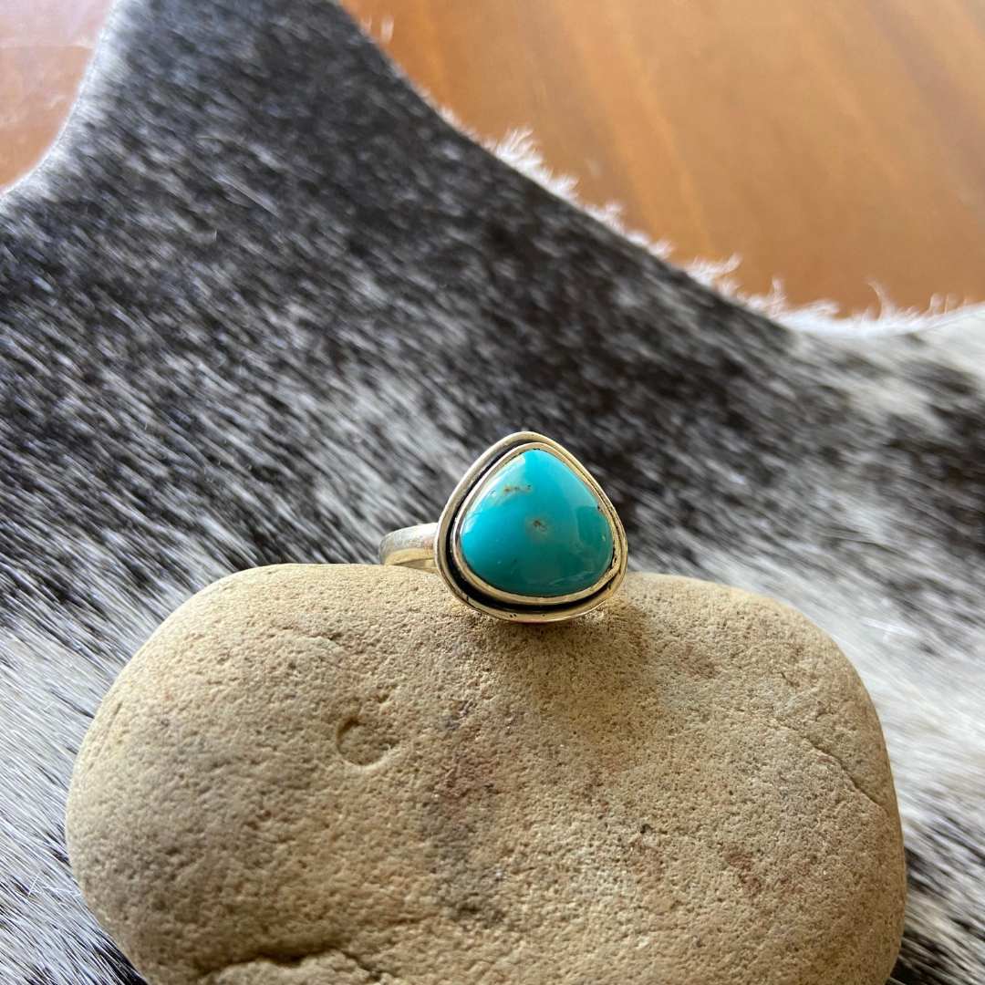 Aztec Stamp Turq SS 5 Row Ring