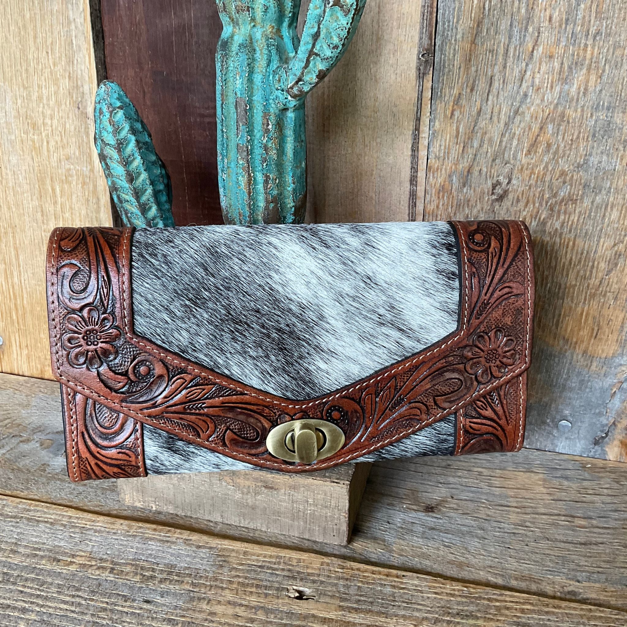 Cowhide Tooled Western Wallet