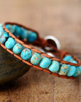 Leather and Jasper Flat Stone Bracelet Rustik-D