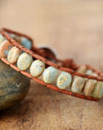 Leather and Jasper Flat Stone Bracelet Rustik-D
