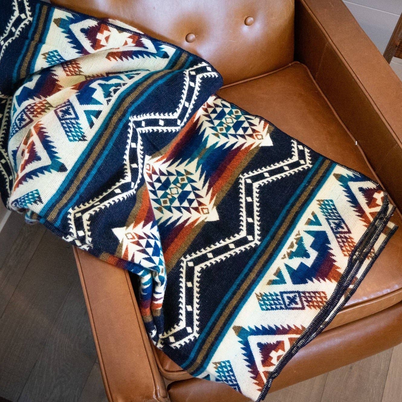 Alpaca Wool Blanket - Rio - Blue/Orange/Red