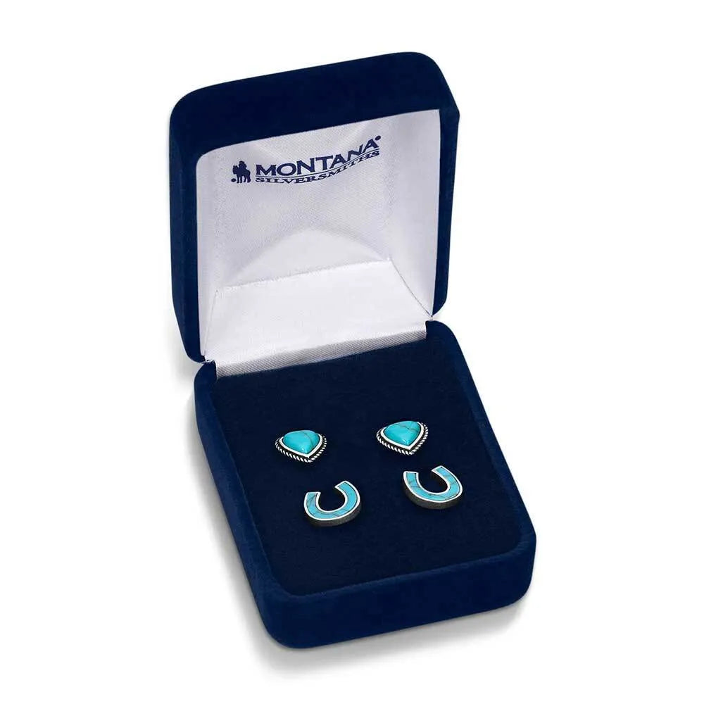 Turquoise Heart &amp; Horseshoe Earring Set