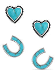 Turquoise Heart & Horseshoe Earring Set