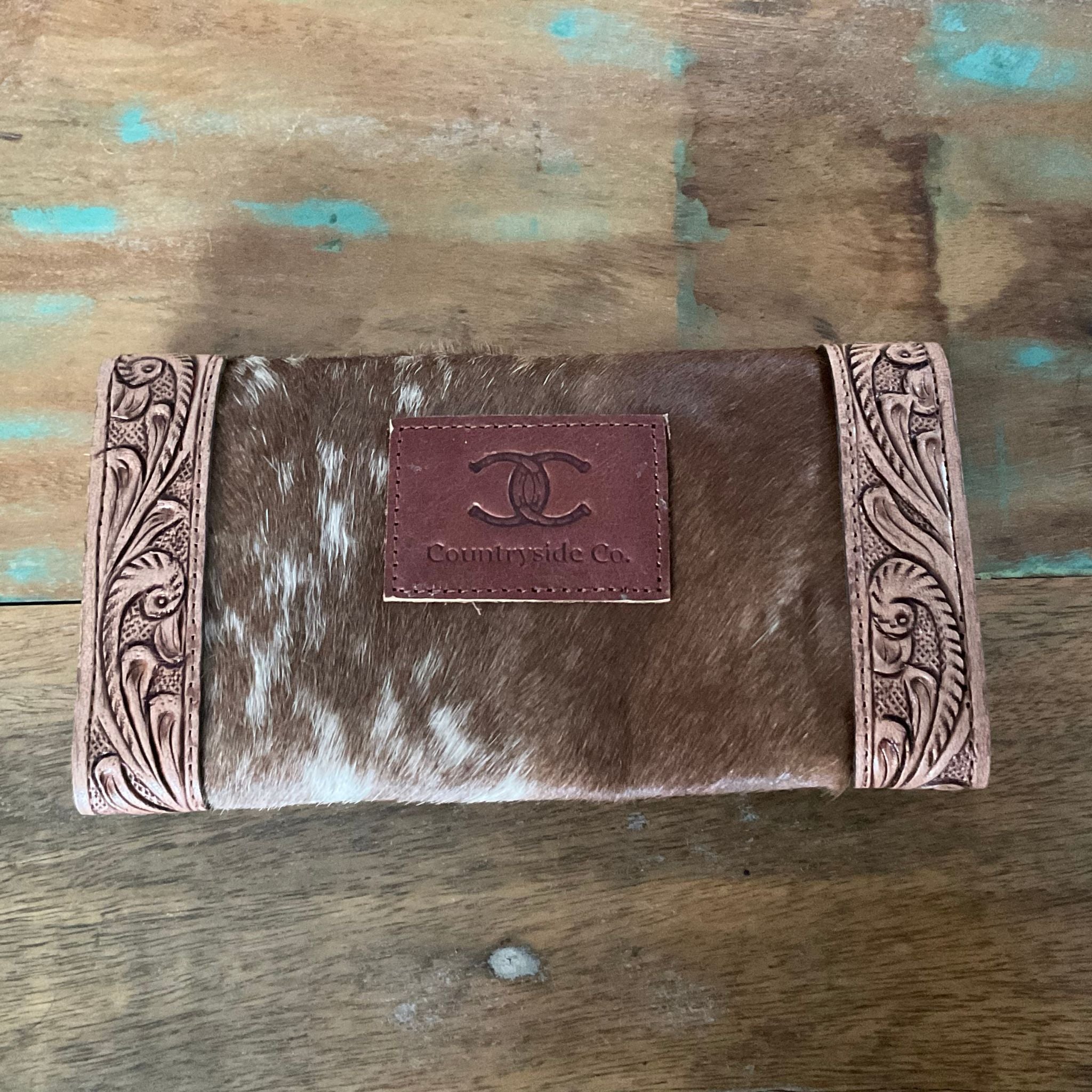 Tooled Cowhide Western Wallet back view Rustik-D