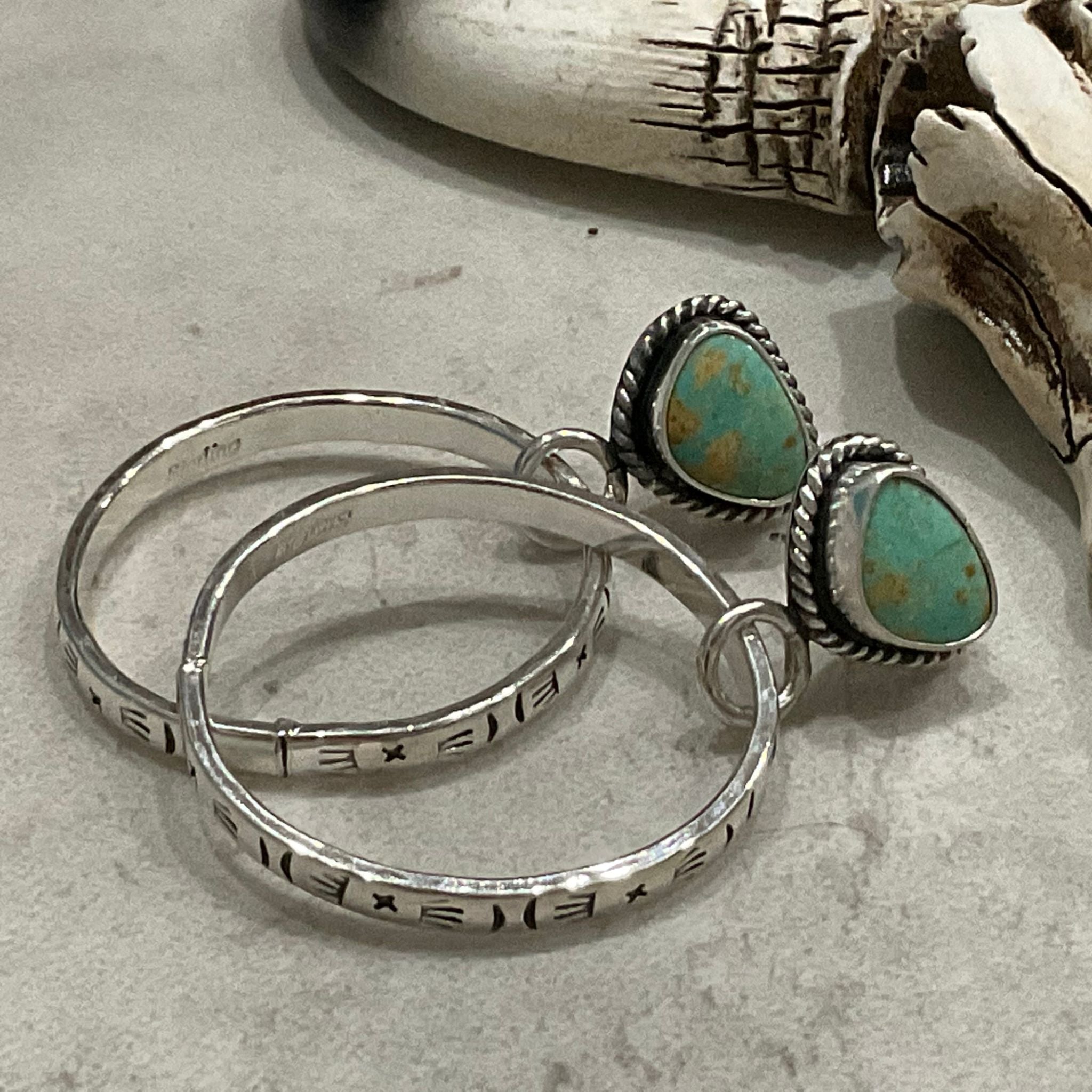 Turquoise and Stamped Western Hoop Earrings 