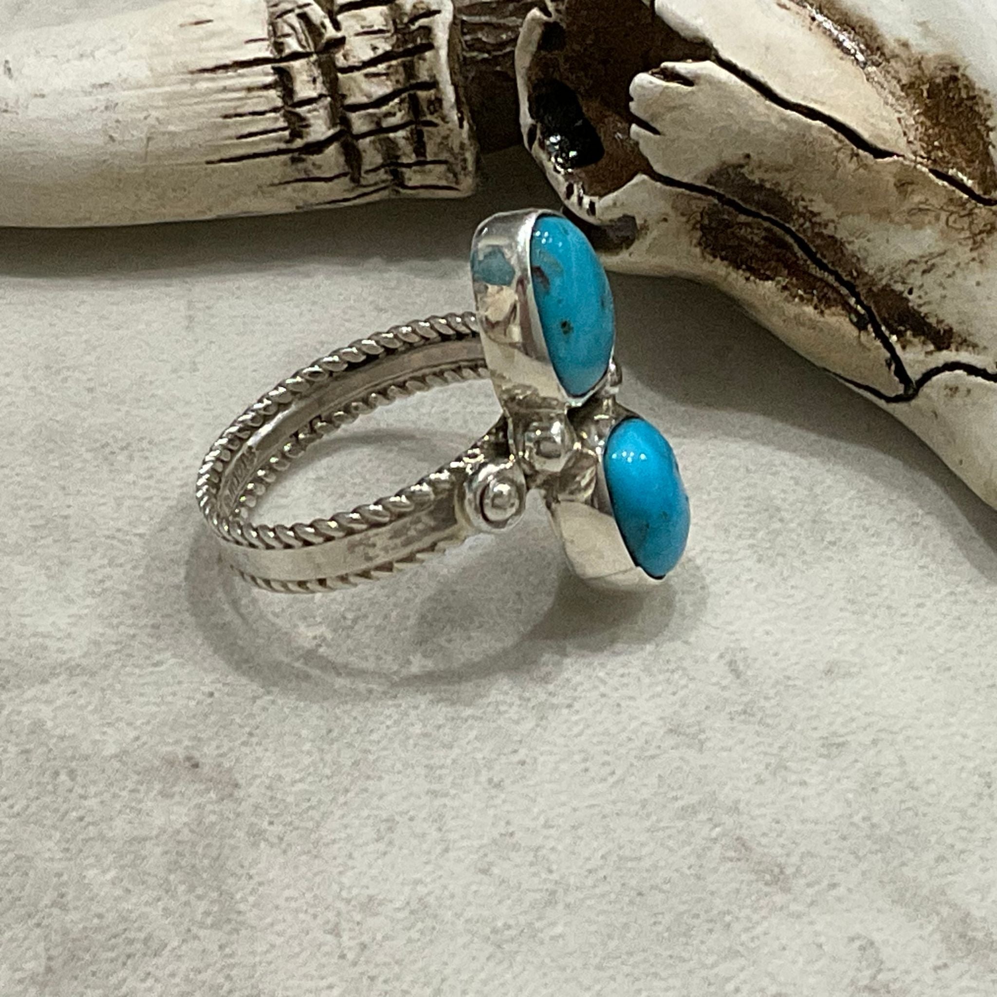 Two Stone Navajo Turquoise Ring - Rustik-D