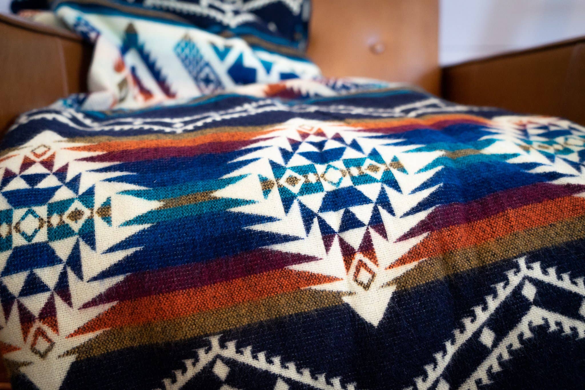 Alpaca Wool Blanket - Rio - Blue/Orange/Red