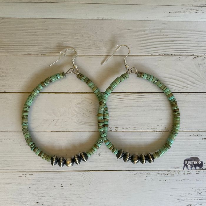 Heishi and Navajo Western Hoop Earrings Desert Cactus Co