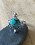 Lucky Charm Tibetan Turquoise Ring - Size 5 front view