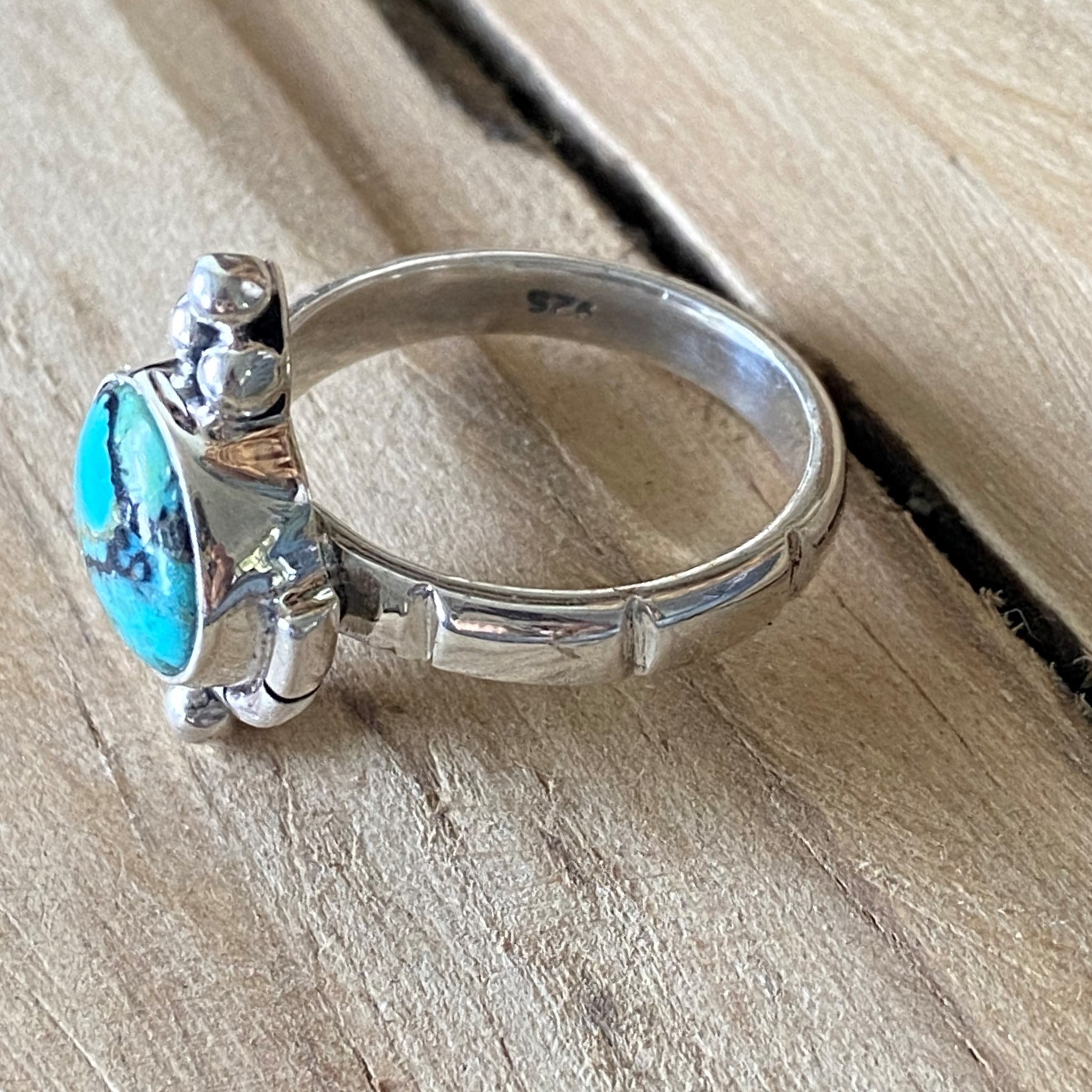 Lucky Charm Tibetan Turquoise Ring - Size 5 side view